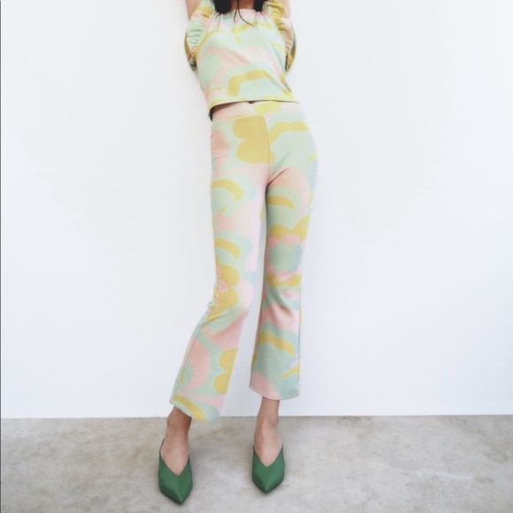 Zara Green Multicolor Full Length Jacquard Pants - Picture 1 of 10